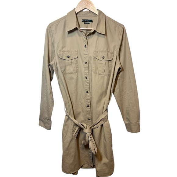 Lauren Ralph Lauren Women’s Belted Utility Khaki Button-Up Shirt Dress Size L - Picture 2 of 11